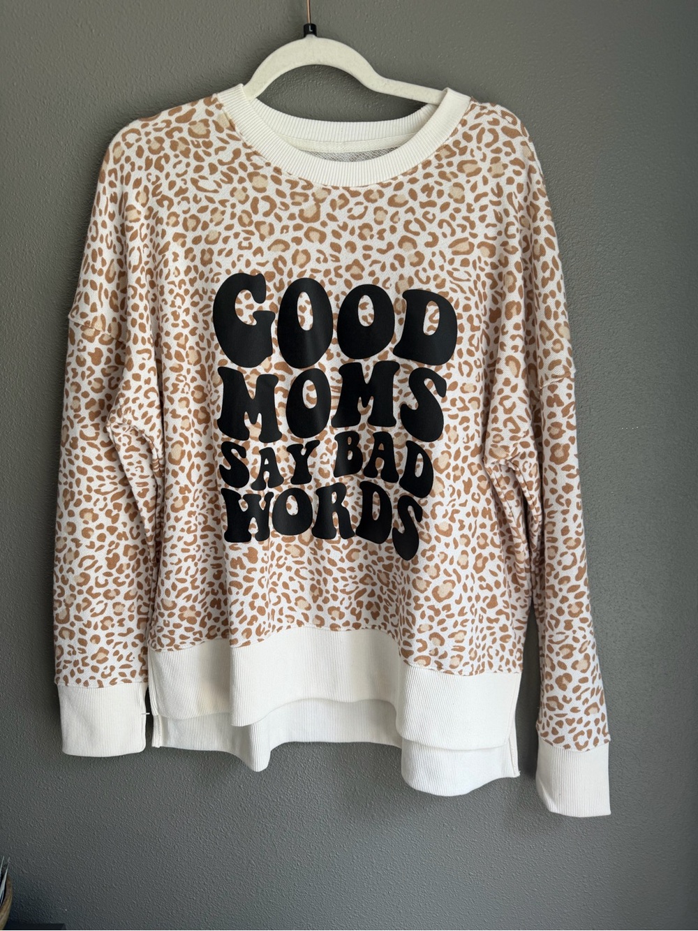 Beige Leopard Print "Good Moms Say Bad Words" Sweatshirt